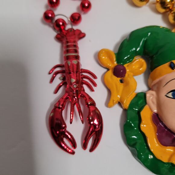 Mardi Gras Beads with Jester & Crawfish Pendants - Picture 2 of 8